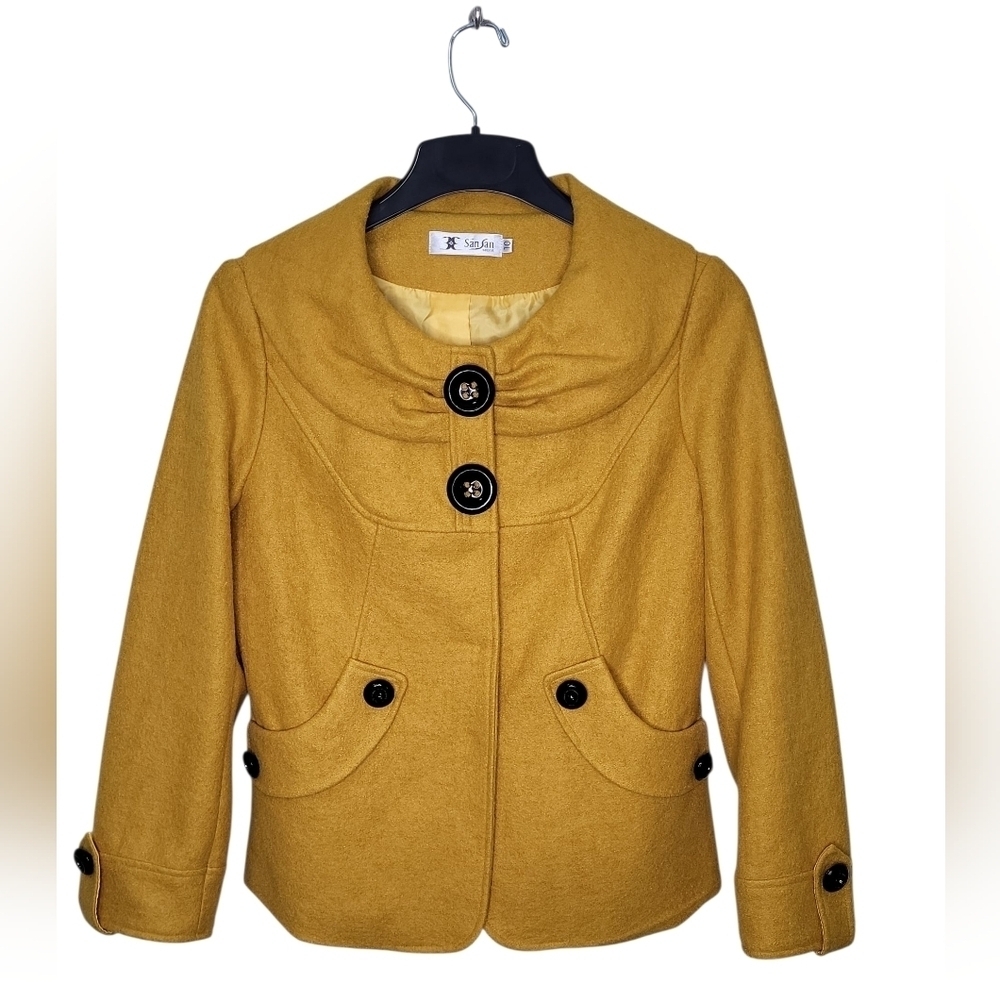 San San Secret Women's Jacket Vintage 90's Size 10 Yellow Lined Wool Blend